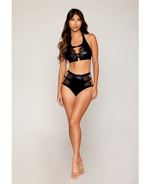 Stretch Faux Leather Bralette & High-Waisted Panty Black Small