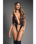 Domina Plunge Front Teddy with Lock & Key Black L/XL