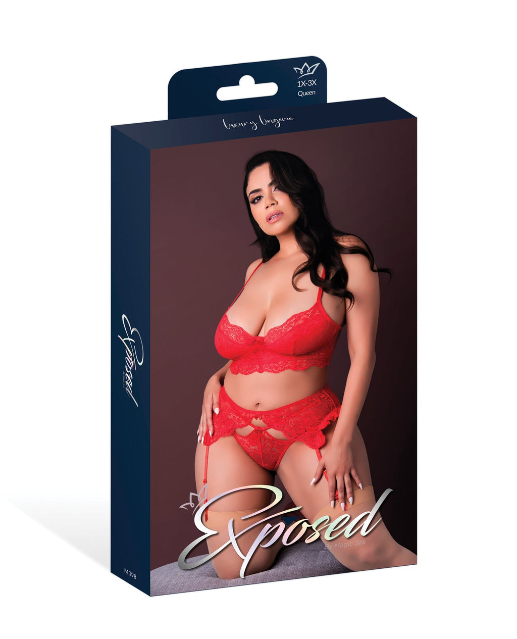 Plus Size Red Sugar High Garter Belt Lingerie Set 1X-3X